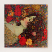 アールヌーボー赤と金ゴールドのケシの中の女 ジグソーパズル (横)
