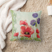 アールヌーボー赤モダンポピー紫の幾何学芸術 クッション (ブランケット)