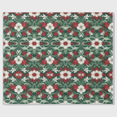 アールヌーボー赤緑白クリスマス ラッピングペーパー (フラット)
