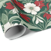 アールヌーボー赤緑白クリスマス ラッピングペーパー (ロールコーナー)