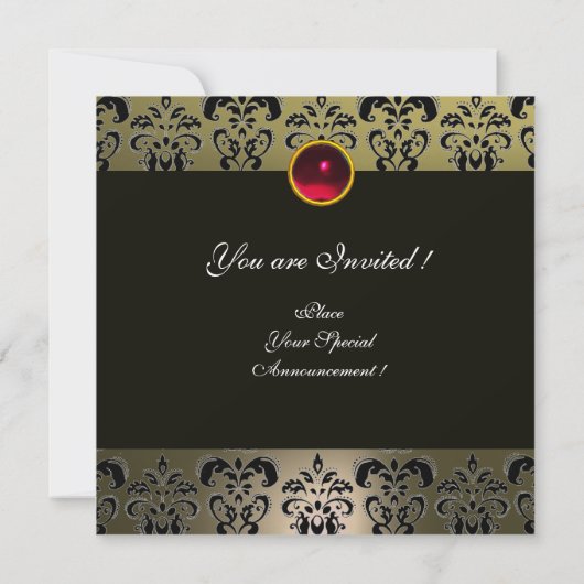 アールヌーボー赤黒灰色ダマスクモノグラム 招待状 (裏面)