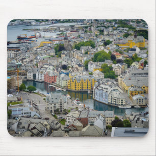 アールヌーボー都市Alesundのノルウェーのmousepad マウスパッド