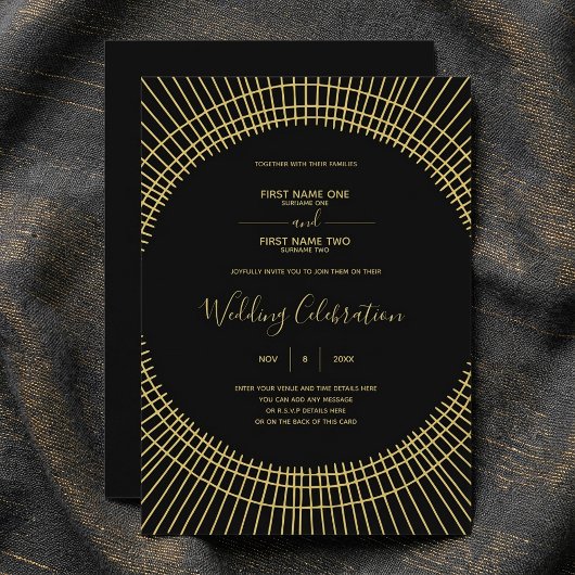 アールヌーボー金ゴールドとブラック結婚式招待状 招待状