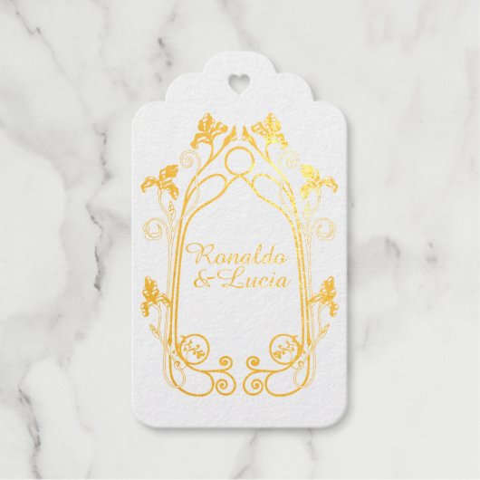 アールヌーボー金ゴールドグリーンボタニカルギフトラベル ギフトタグ (正面)