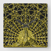 アールヌーボー金ゴールドピーコック スクエア壁時計 (正面)