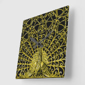 アールヌーボー金ゴールドピーコック スクエア壁時計 (傾斜)