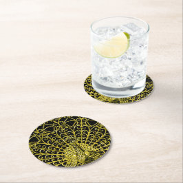 アールヌーボー金ゴールドピーコック ラウンドペーパーコースター