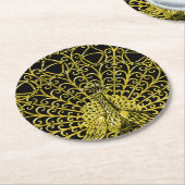 アールヌーボー金ゴールドピーコック ラウンドペーパーコースター (アングル)