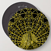 アールヌーボー金ゴールドピーコック 缶バッジ (正面&裏面)