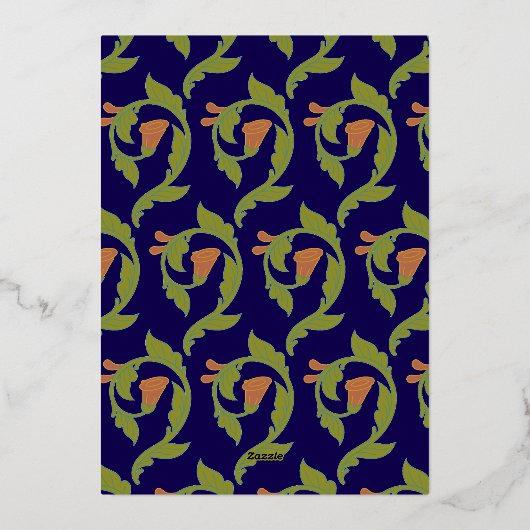 アールヌーボー金ゴールドブルーボタニカルザデイト 箔招待状 (裏面)