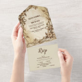 アールヌーボー金ゴールドボ結婚タニカル オールインワン招待状 (貼ってはがせる)