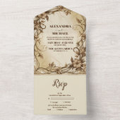 アールヌーボー金ゴールドボ結婚タニカル オールインワン招待状 (内側)