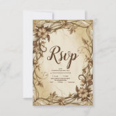 アールヌーボー金ゴールドボ結婚タニカル 出欠カード (正面)