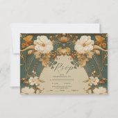 アールヌーボー金ゴールド植物学結婚アーチ 出欠カード (正面)