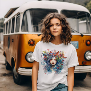 アールヌーボー青髪の若い女性 Tシャツ