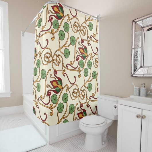 アールヌーボー風の花柄デザイン シャワーカーテン (インサイチュ)