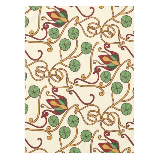 アールヌーボー風の花柄デザイン テーブルクロス (正面)