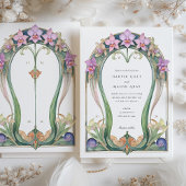 アールヌーボー魅力的ランのフローラ結婚ズ 招待状