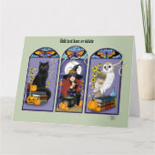 アールヌーボー魔女フクロウ猫ハロウィン カード (正面)