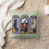 アールヌーボー魔女フクロウ猫ハロウィン クッション (ブランケット)