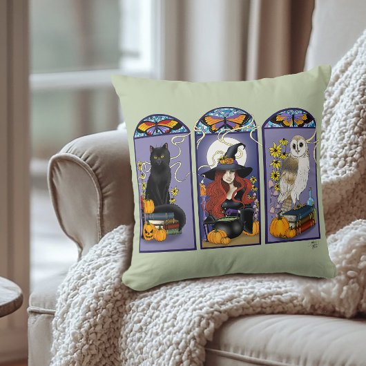 アールヌーボー魔女フクロウ猫ハロウィン クッション