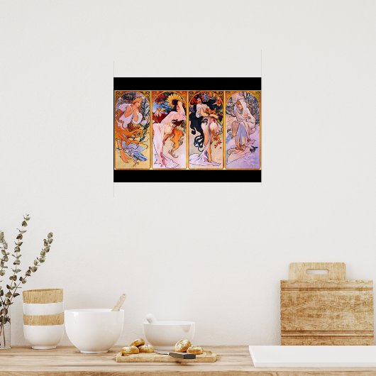 アールヌーボー鮮やかな色4シーズンズウィメンズ ポスター (キッチン)