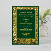 アールヌーボー鳥とフローラの縁ど葉 箔招待状 (立ち正面)