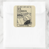 アールヌーボー鳥と女読の子の本Ex Libris スクエアシール (バッグ)