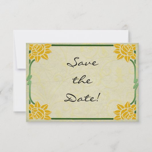 アールヌーボー黄色の花の結婚式の日付を保存 セーブザデート (正面)