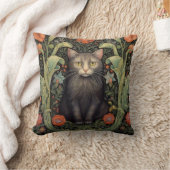 アールヌーボー黒猫と赤い花 クッション (ブランケット)