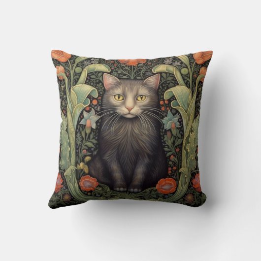 アールヌーボー黒猫と赤い花 クッション (裏面)