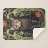 アールヌーボー黒猫と赤い花 シェルパブランケット (正面(横))