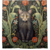 アールヌーボー黒猫と赤い花 シャワーカーテン (正面)