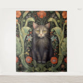 アールヌーボー黒猫と赤い花 タペストリー (正面)