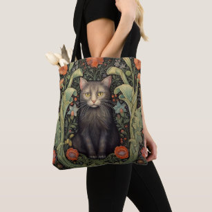 アールヌーボー黒猫と赤い花 トートバッグ