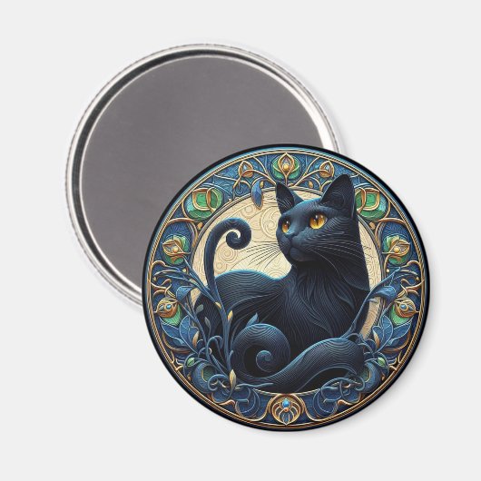 アールヌーボー黒猫ケルト磁石 マグネット (正面/裏面)