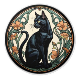 アールヌーボー黒猫 セラミックノブ
