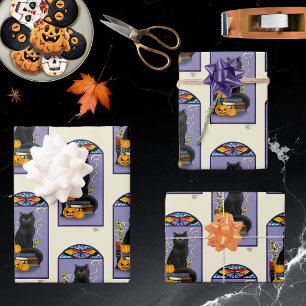 アールヌーボー黒猫 ラッピングペーパーシート