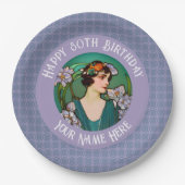 アールヌーボー80th /カスタム誕生日 – あなたの写真 ペーパープレート (正面)
