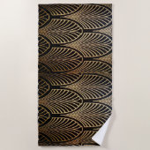 アールヌーボー，アールデコ，ファンパターン，ブロンズ，金ゴールド,bl ビーチタオル (正面)