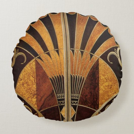 アールヌーボー、アールデコ、ヴィンテージ、数々の木色 ラウンドクッション (正面)