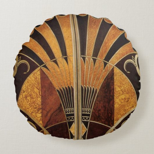 アールヌーボー、アールデコ、ヴィンテージ、数々の木色 ラウンドクッション (正面)