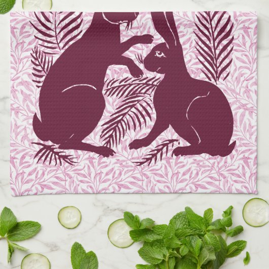 アールヌーボー・ウサギ・ド・モーガン・モリス・ペア キッチンタオル (折り畳み)