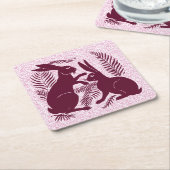 アールヌーボー・ウサギ・ド・モーガン・モリス・ペア スクエアペーパーコースター (アングル)