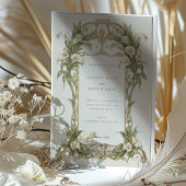 アールヌーボー・カラ結婚・リリーのアイボリーとグリーン 招待状