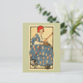 アールヌーボー・ガール編み物と猫 ポストカード (スタンド正面)