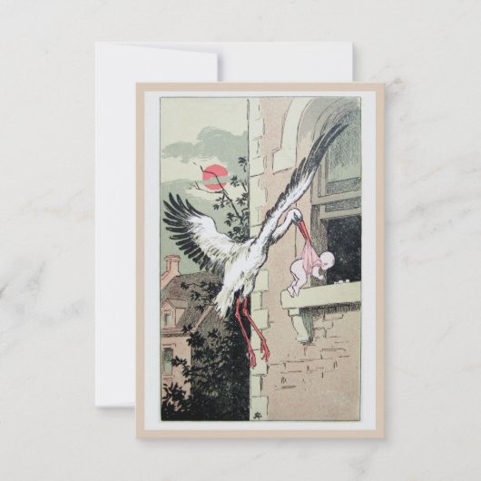 アールヌーボー·コウノトリがベビー発表 案内状 (正面)