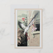 アールヌーボー·コウノトリがベビー発表 案内状 (正面/裏面)