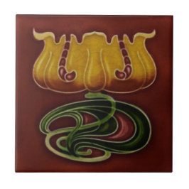 アールヌーボー·ジュゲンスティルc1900ドイツフローラ·レプロ タイル