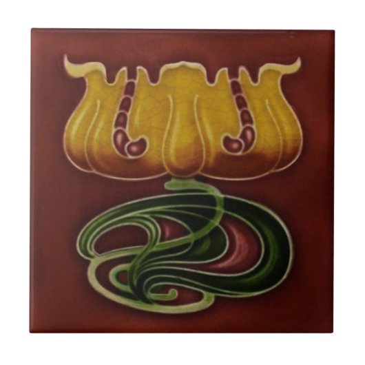 アールヌーボー·ジュゲンスティルc1900ドイツフローラ·レプロ タイル (正面)